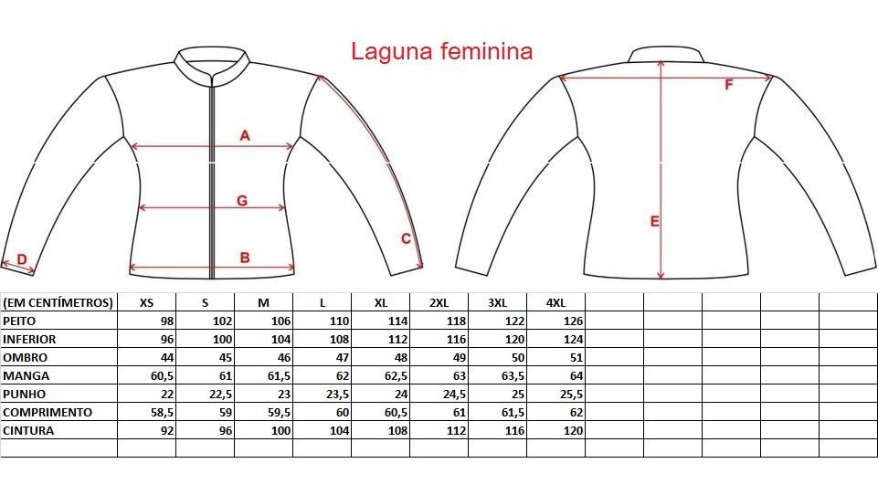 Tabela Medidas Jaqueta Gutti Laguna Feminina